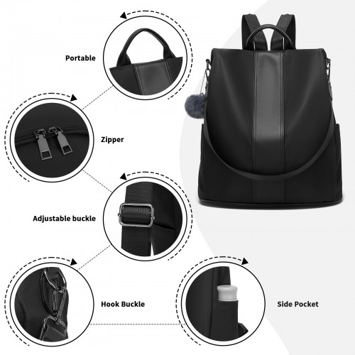 Miss Lulu Stylish Anti-Theft Convertible Backpack - Black | Spacious & Secure for Commuting & Daily Use