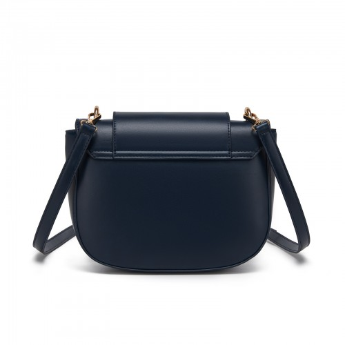 Miss Lulu Stylish PU Saddle Bag with Chain-Accent Top Handle & Adjustable Strap - Navy