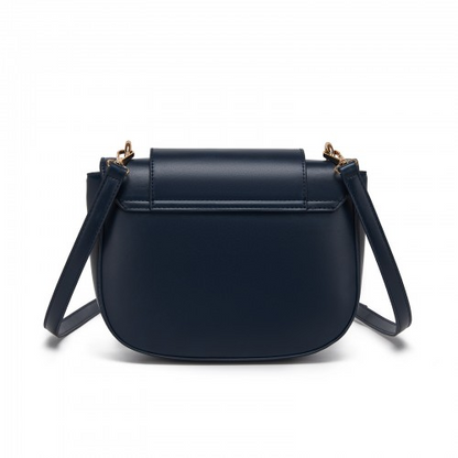 Miss Lulu Stylish PU Saddle Bag with Chain-Accent Top Handle & Adjustable Strap - Navy