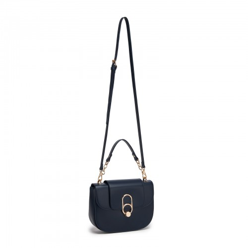 Miss Lulu Stylish PU Saddle Bag with Chain-Accent Top Handle & Adjustable Strap - Navy