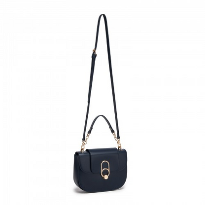 Miss Lulu Stylish PU Saddle Bag with Chain-Accent Top Handle & Adjustable Strap - Navy