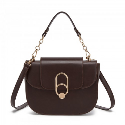 Miss Lulu Stylish PU Saddle Bag with Chain-Accent Top Handle & Adjustable Strap - Coffee
