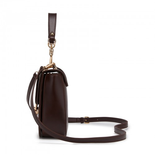 Miss Lulu Stylish PU Saddle Bag with Chain-Accent Top Handle & Adjustable Strap - Coffee