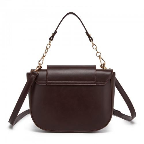 Miss Lulu Stylish PU Saddle Bag with Chain-Accent Top Handle & Adjustable Strap - Coffee