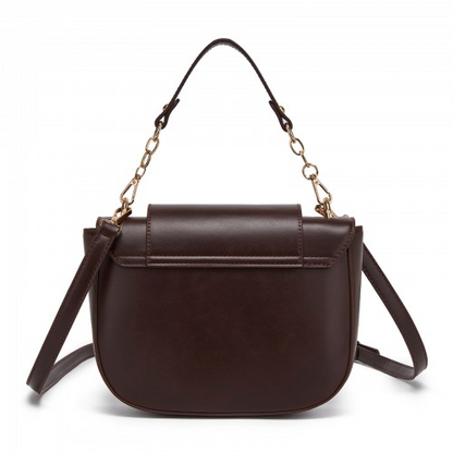 Miss Lulu Stylish PU Saddle Bag with Chain-Accent Top Handle & Adjustable Strap - Coffee