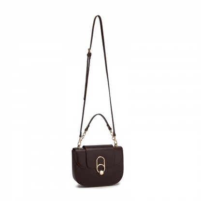 Miss Lulu Stylish PU Saddle Bag with Chain-Accent Top Handle & Adjustable Strap - Coffee
