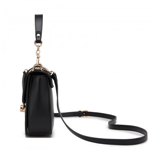 Miss Lulu Stylish PU Saddle Bag with Chain-Accent Top Handle & Adjustable Strap - Black