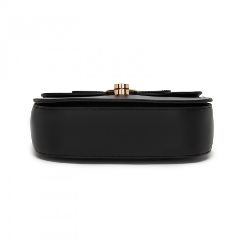 Miss Lulu Stylish PU Saddle Bag with Chain-Accent Top Handle & Adjustable Strap - Black