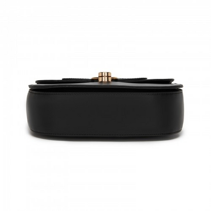 Miss Lulu Stylish PU Saddle Bag with Chain-Accent Top Handle & Adjustable Strap - Black