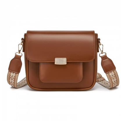 Miss Lulu Chic Fashion PU Crossbody Shoulder Bag with Detachable Woven Strap - Brown