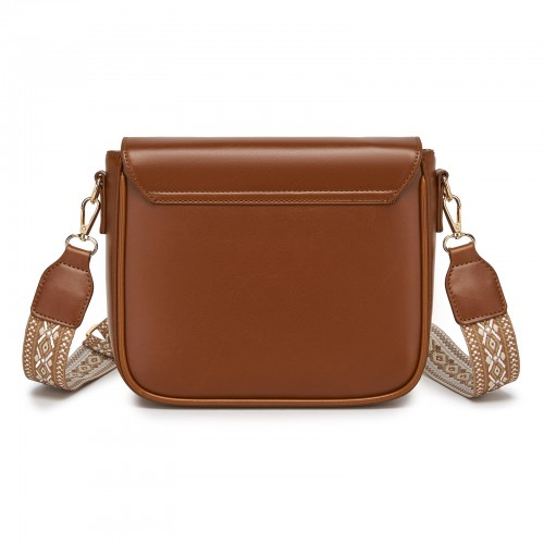 Miss Lulu Chic Fashion PU Crossbody Shoulder Bag with Detachable Woven Strap - Brown