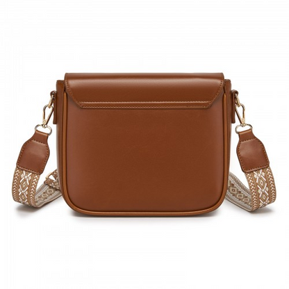 Miss Lulu Chic Fashion PU Crossbody Shoulder Bag with Detachable Woven Strap - Brown