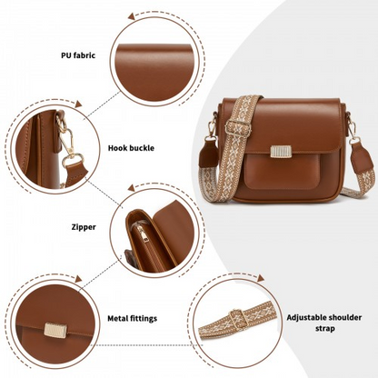 Miss Lulu Chic Fashion PU Crossbody Shoulder Bag with Detachable Woven Strap - Brown