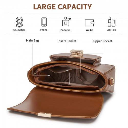 Miss Lulu Chic Fashion PU Crossbody Shoulder Bag with Detachable Woven Strap - Brown