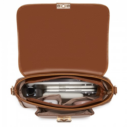 Miss Lulu Chic Fashion PU Crossbody Shoulder Bag with Detachable Woven Strap - Brown