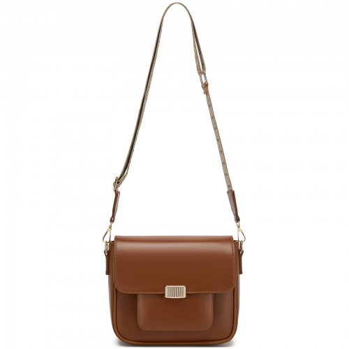 Miss Lulu Chic Fashion PU Crossbody Shoulder Bag with Detachable Woven Strap - Brown