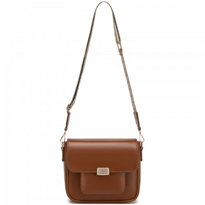 Miss Lulu Chic Fashion PU Crossbody Shoulder Bag with Detachable Woven Strap - Brown