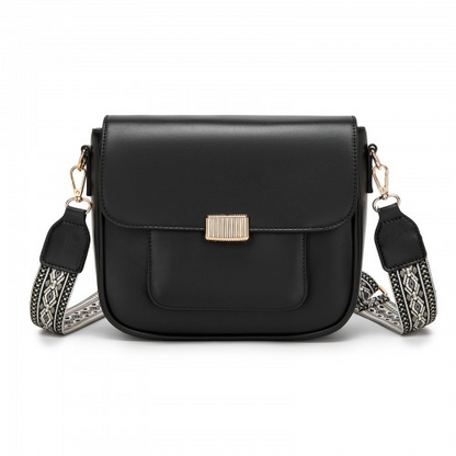 Miss Lulu Chic Fashion PU Crossbody Shoulder Bag with Detachable Woven Strap - Black