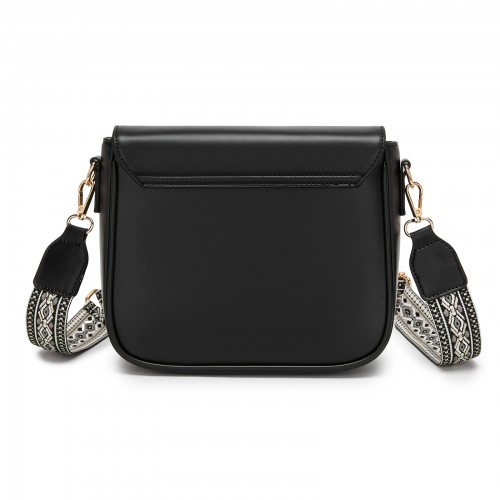 Miss Lulu Chic Fashion PU Crossbody Shoulder Bag with Detachable Woven Strap - Black