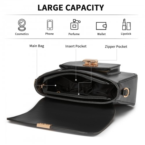 Miss Lulu Chic Fashion PU Crossbody Shoulder Bag with Detachable Woven Strap - Black