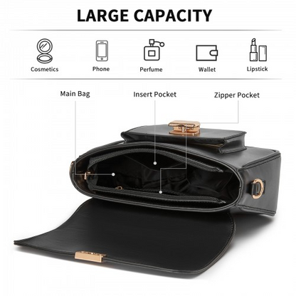 Miss Lulu Chic Fashion PU Crossbody Shoulder Bag with Detachable Woven Strap - Black