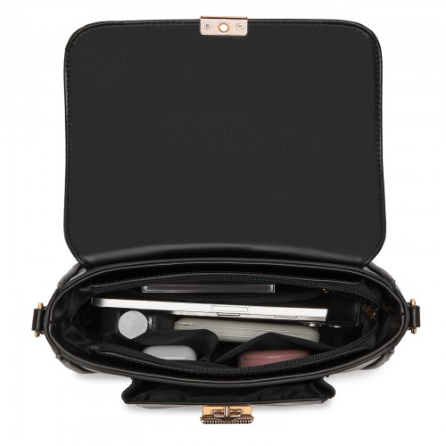 Miss Lulu Chic Fashion PU Crossbody Shoulder Bag with Detachable Woven Strap - Black