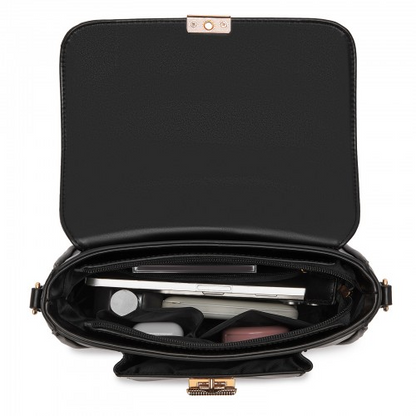 Miss Lulu Chic Fashion PU Crossbody Shoulder Bag with Detachable Woven Strap - Black