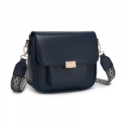 Miss Lulu Chic Fashion PU Crossbody Shoulder Bag with Detachable Woven Strap - Navy