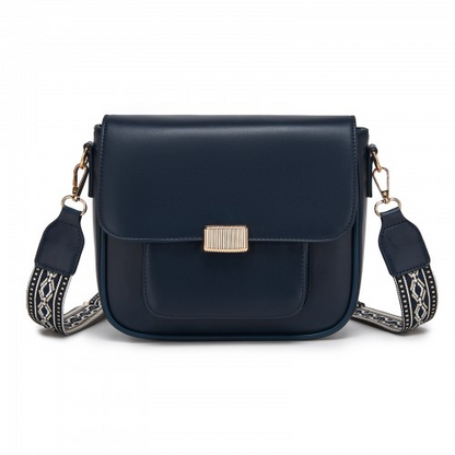 Miss Lulu Chic Fashion PU Crossbody Shoulder Bag with Detachable Woven Strap - Navy
