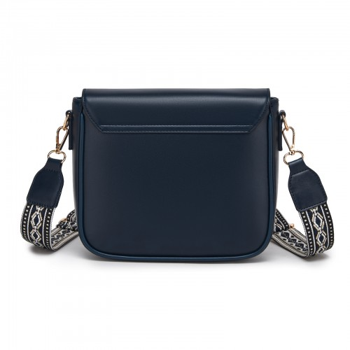 Miss Lulu Chic Fashion PU Crossbody Shoulder Bag with Detachable Woven Strap - Navy