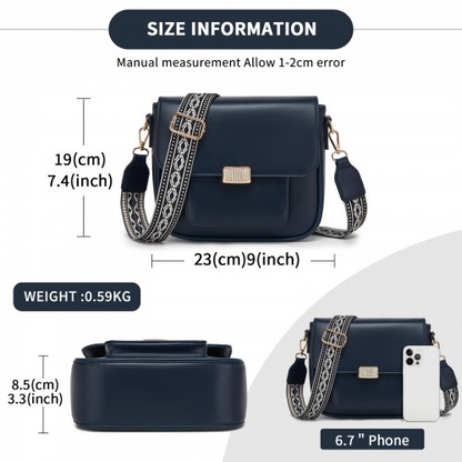 Miss Lulu Chic Fashion PU Crossbody Shoulder Bag with Detachable Woven Strap - Navy