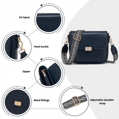 Miss Lulu Chic Fashion PU Crossbody Shoulder Bag with Detachable Woven Strap - Navy