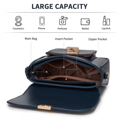 Miss Lulu Chic Fashion PU Crossbody Shoulder Bag with Detachable Woven Strap - Navy