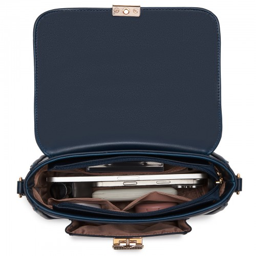 Miss Lulu Chic Fashion PU Crossbody Shoulder Bag with Detachable Woven Strap - Navy