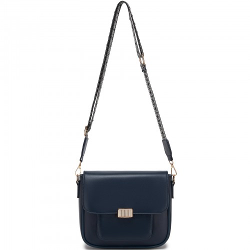 Miss Lulu Chic Fashion PU Crossbody Shoulder Bag with Detachable Woven Strap - Navy