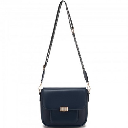 Miss Lulu Chic Fashion PU Crossbody Shoulder Bag with Detachable Woven Strap - Navy