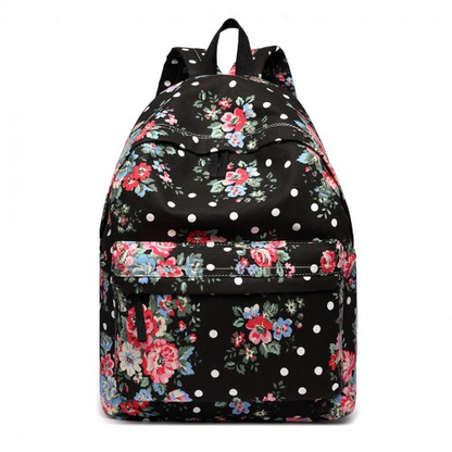Miss Lulu Large Black Backpack with Flower Polka Dot Design – Stylish & Durable