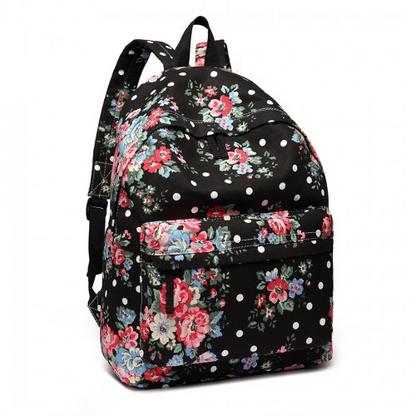 Miss Lulu Large Black Backpack with Flower Polka Dot Design – Stylish & Durable