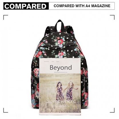 Miss Lulu Large Black Backpack with Flower Polka Dot Design – Stylish & Durable