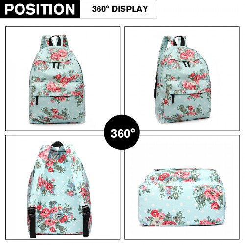 Miss Lulu Large Light Blue Flower Polka Dot Backpack - Stylish & Durable
