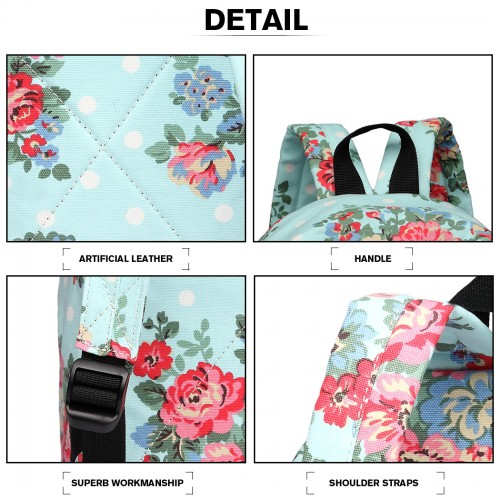 Miss Lulu Large Light Blue Flower Polka Dot Backpack - Stylish & Durable