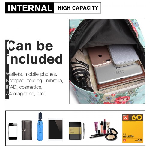 Miss Lulu Large Light Blue Flower Polka Dot Backpack - Stylish & Durable