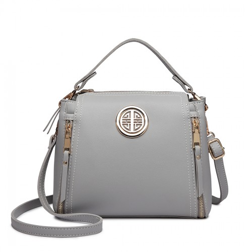 Stylish Miss Lulu Leather Look Dual Zipped Handbag - Grey | Perfect for All Occasions