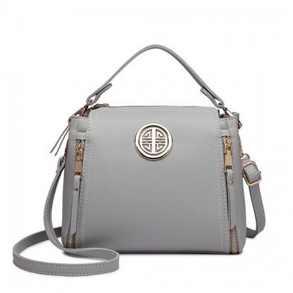 Stylish Miss Lulu Leather Look Dual Zipped Handbag - Grey | Perfect for All Occasions