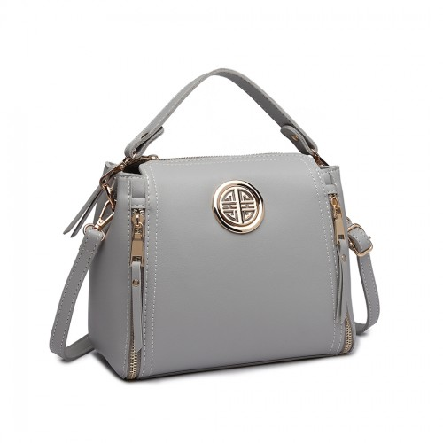Stylish Miss Lulu Leather Look Dual Zipped Handbag - Grey | Perfect for All Occasions