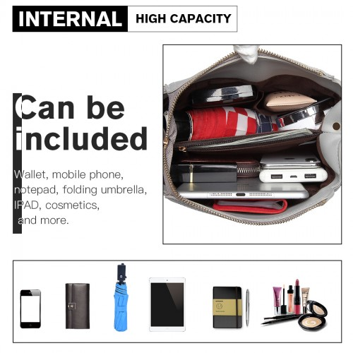 Stylish Miss Lulu Leather Look Dual Zipped Handbag - Grey | Perfect for All Occasions