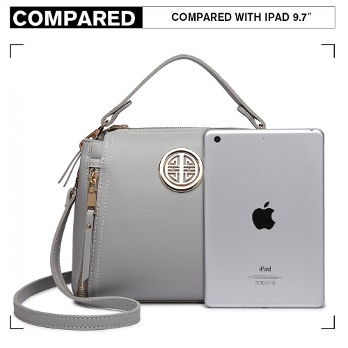 Stylish Miss Lulu Leather Look Dual Zipped Handbag - Grey | Perfect for All Occasions