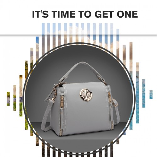 Stylish Miss Lulu Leather Look Dual Zipped Handbag - Grey | Perfect for All Occasions