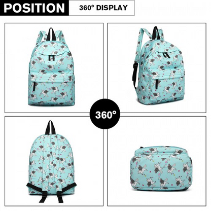 Miss Lulu Large Backpack Unicorn Print - Blue | Multifunctional Unisex Bag
