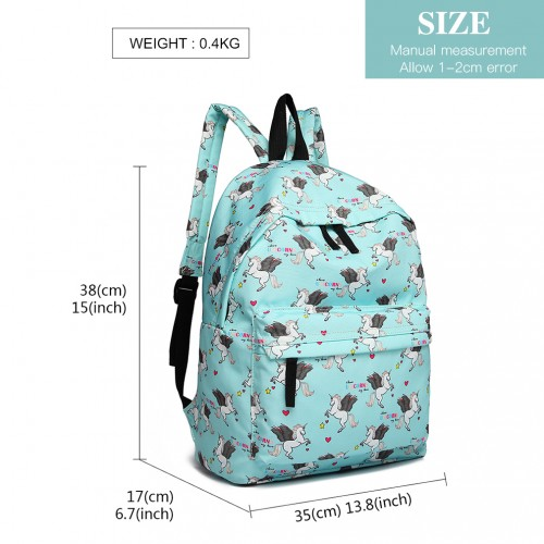 Miss Lulu Large Backpack Unicorn Print - Blue | Multifunctional Unisex Bag